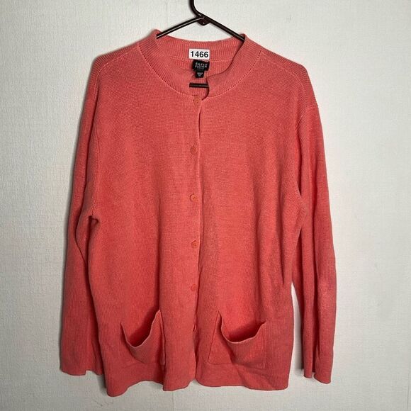 Eileen Fisher Sweater 1X Pure Linen‎ Heavy Fine Gauge Knit Cardigan Pretty Peach - Picture 1 of 7